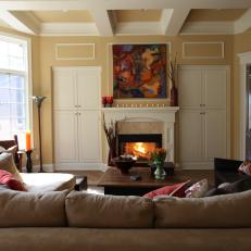 Transitional Living Room With Coffered Ceiling
