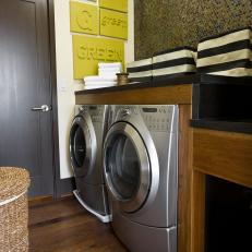 Laundry Room With Playful Green Signs