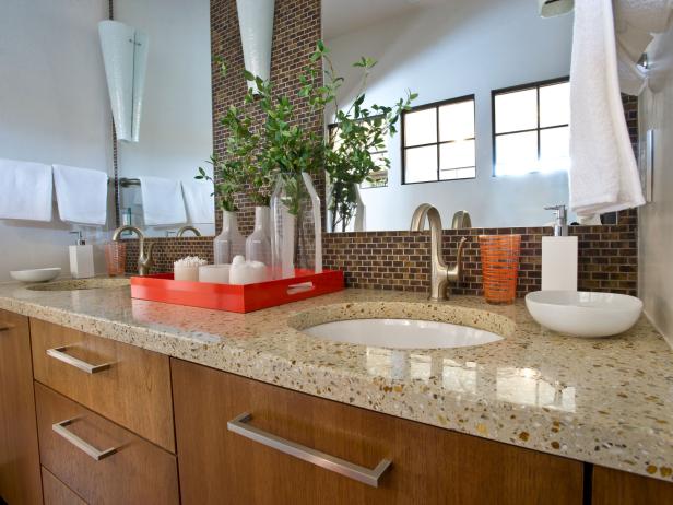 Contemporary Neutral Bathroom With Dual Sinks And Granite Countertop