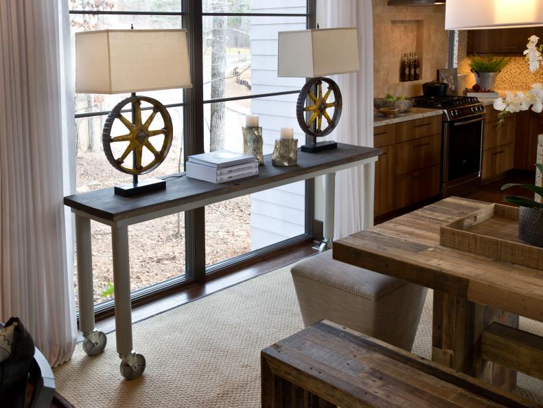 Industrial-Style Dining Room Table and Side Table Matching Lamps 