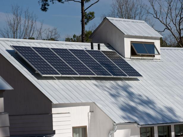 Solar panel array on metal roof