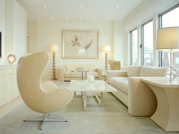  Monochromatic  Living  Room  With Egg Chair HGTV