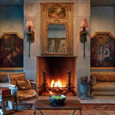 Fire-Lit Living Room With Antique Furnishings