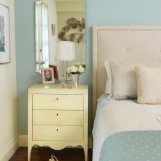 Blue Traditional Bedroom With Upholstered Headboard