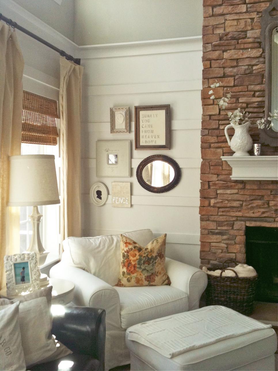 Cottage Living Room With Eclectic Wall Collage | HGTV