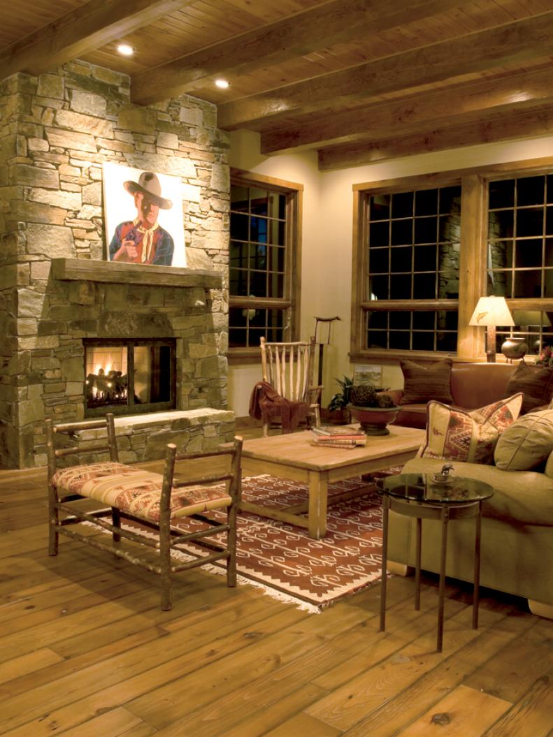 Rustic Living Room With Wooden Beams 