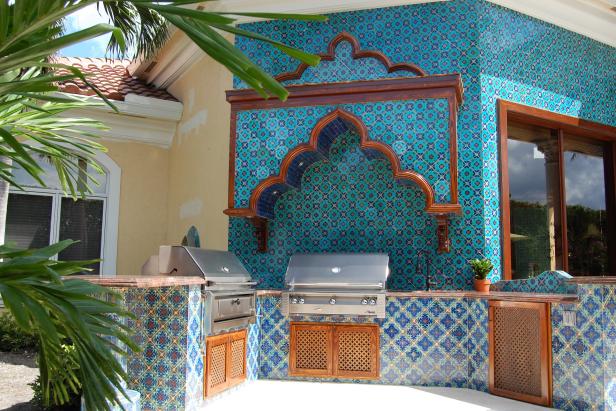 Stunning Mediterranean Tile Outdoor Kitchen