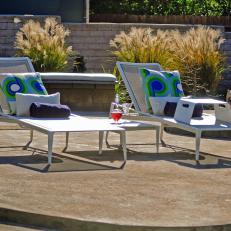 Poolside Lounge Chairs With Mod Blue and Green Pillows