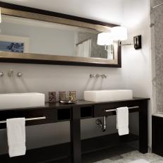 Double Vanity in Modern Black and Silver Bathroom