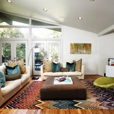 Midcentury Modern Living Room With Vaulted Ceiling