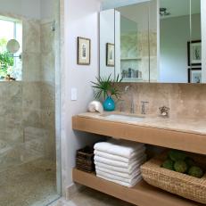 Neutral Beach-Inspired Bathroom With Walk-In Shower