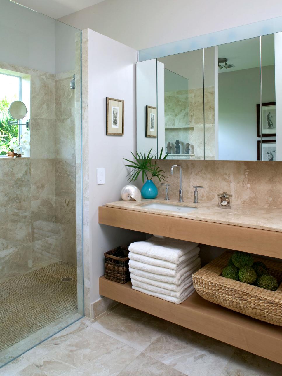 Neutral Beach  Inspired Bathroom  With Walk In Shower HGTV