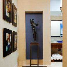 Modern Bathroom with Paintings and Sculpture