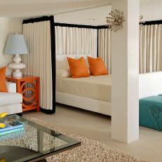 Trendy Orange and Blue Contemporary Bedroom