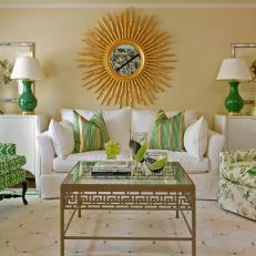 Transitional Living Room With Kelly Green Accents