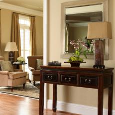 Classic Entryway With Traditional Chinese Table and Mirror