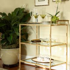 Gold Bar Cart With Glass Shelves