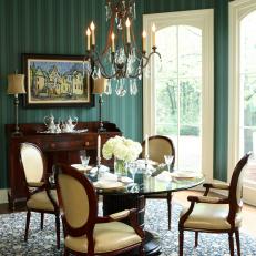 Emerald Green Dining Room With Striped Wallpaper