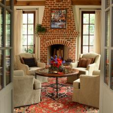 Bright Brick Living Room Fireplace