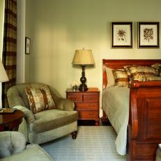 Wood Sleigh Bed in Neutral Bedroom