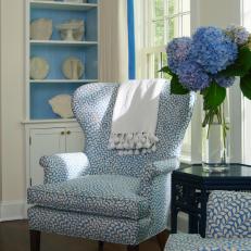 Blue-and-White Chair with Built-In Bookcase