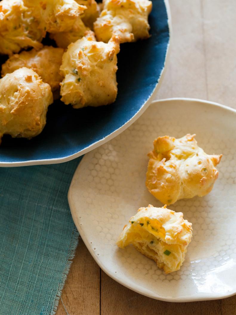 Herb Puffs on Blue and White Plates