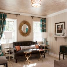 Photos Hgtv Neutral Gray Study Framed By Turquoise Curtains