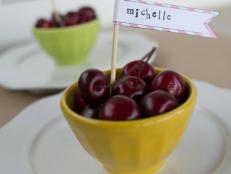 Toothpick Name Tag Flags in Bowl of Cherries