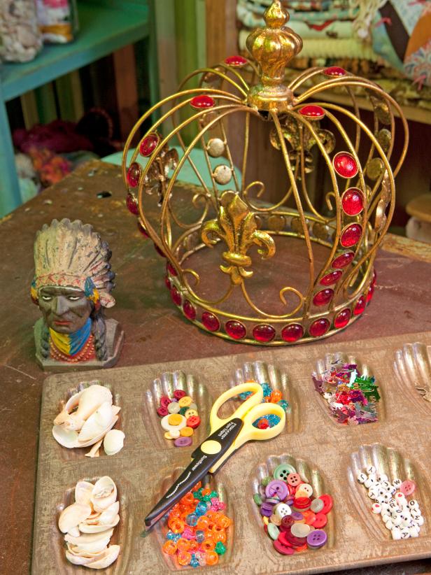 Craft Materials In a French Cookie Tin 