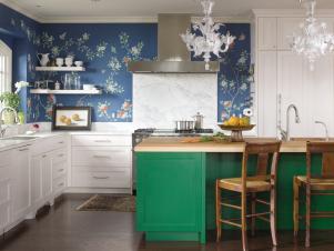 White Kitchen With Blue and Green Accents