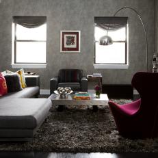 Modern Gray Living Room With Pop of Purple