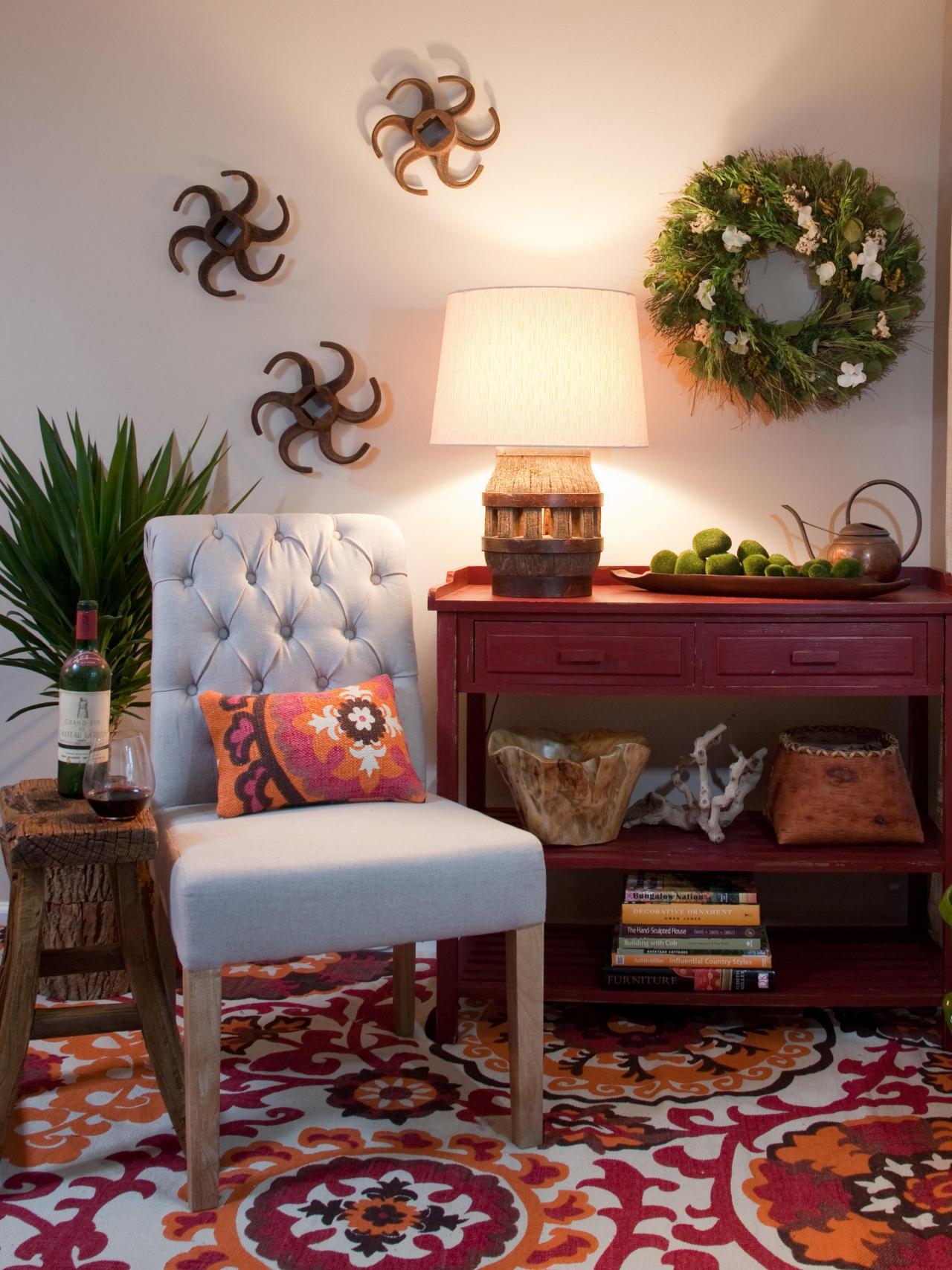Rustic Sitting Room With Distressed Red Console Hgtv