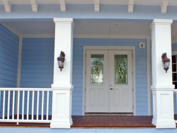White Front Porch Railing and Door