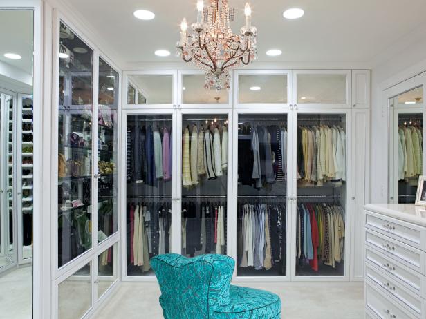 Contemporary Walk-in Closet With Glass Doors