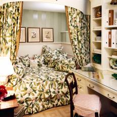 Small Traditional Bedroom With Floral Privacy Curtains