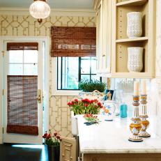 Cottage Kitchen With Printed Wallpaper