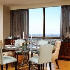 Traditional Dining Room With a City Skyline View