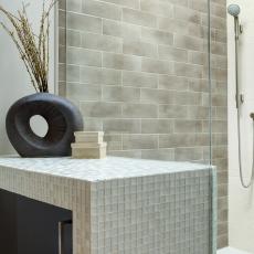 Contemporary Shower With Gray Tile