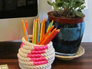 Neon Pink Rope Pencil Holder