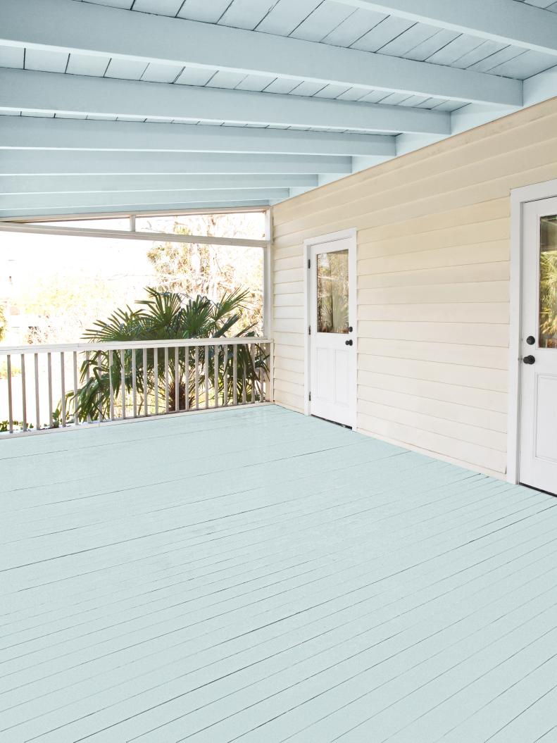 Neutral Porch With Light Blue Floors and Ceiling