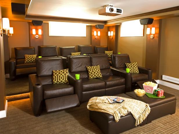 Brown Contemporary Home Theater | HGTV