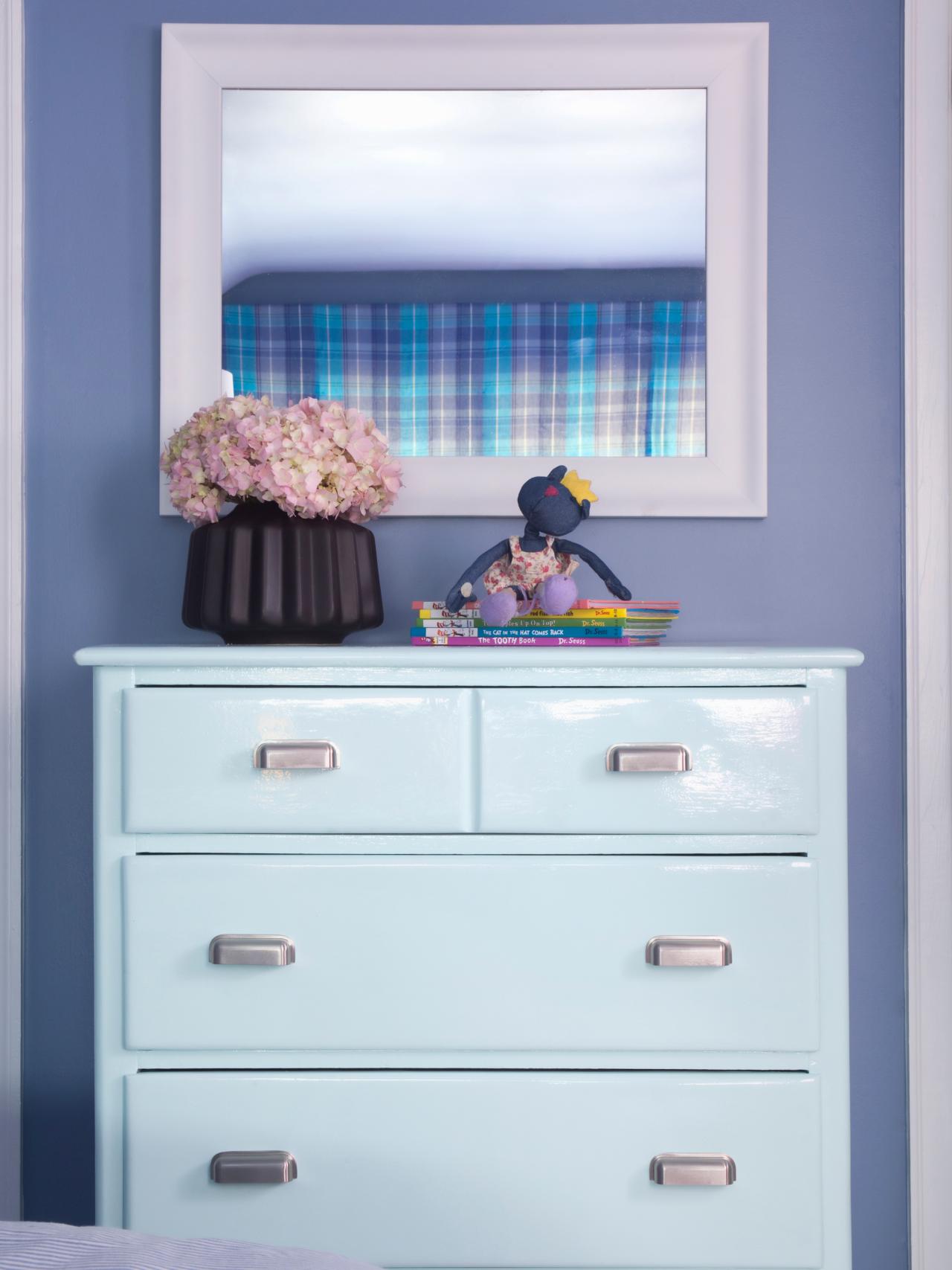 Girl S Room With Icy Blue Dresser And White Mirror Hgtv