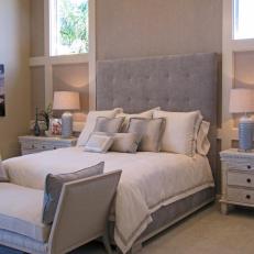 Serene Gray Bedroom With Tufted Headboard