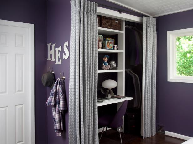 Modern Purple Bedroom With Multipurpose Closet