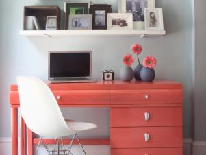 Burnt Orange Desk with Photograph Shelves