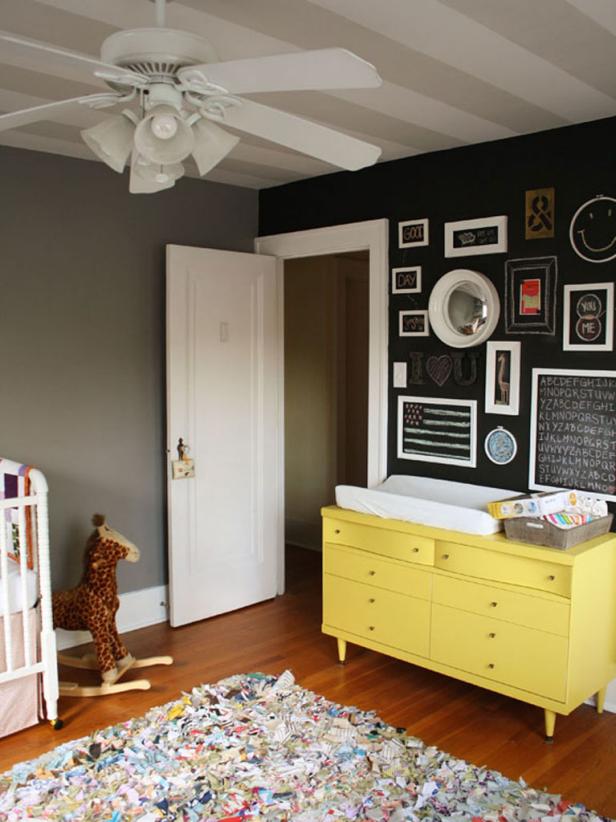 DIY Rug And Striped Ceiling In Nursery