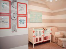 Beige And Gray Striped Walls In Traditional Nursery
