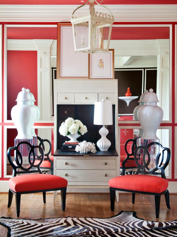 Eclectic, Red, White and Black Sitting Area