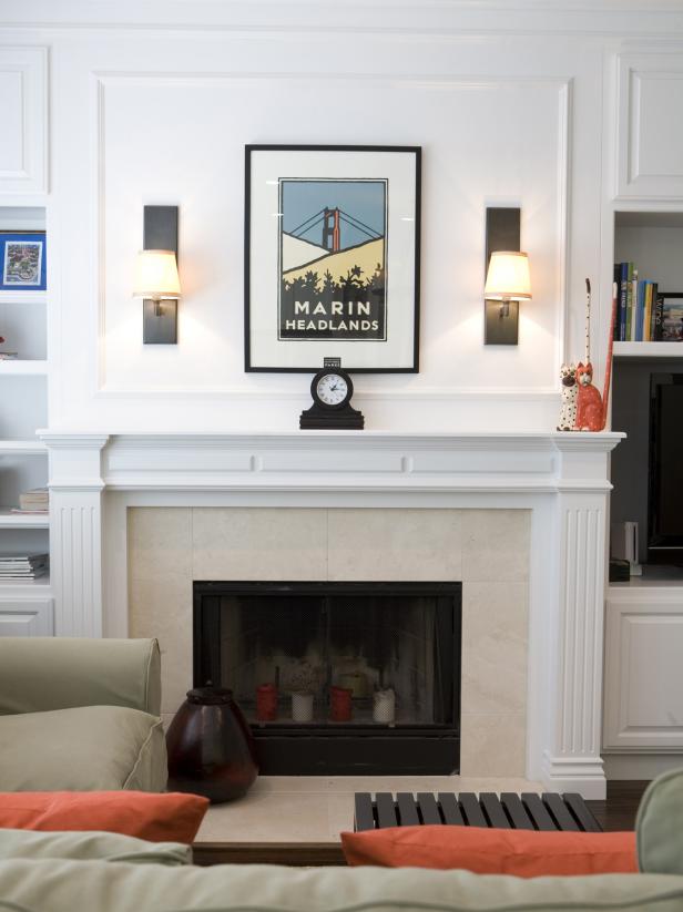 Simple Living Room Fireplace Showcasing Art | HGTV