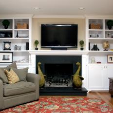 Built-In Bookcases and Fireplace in Transitional Living Room